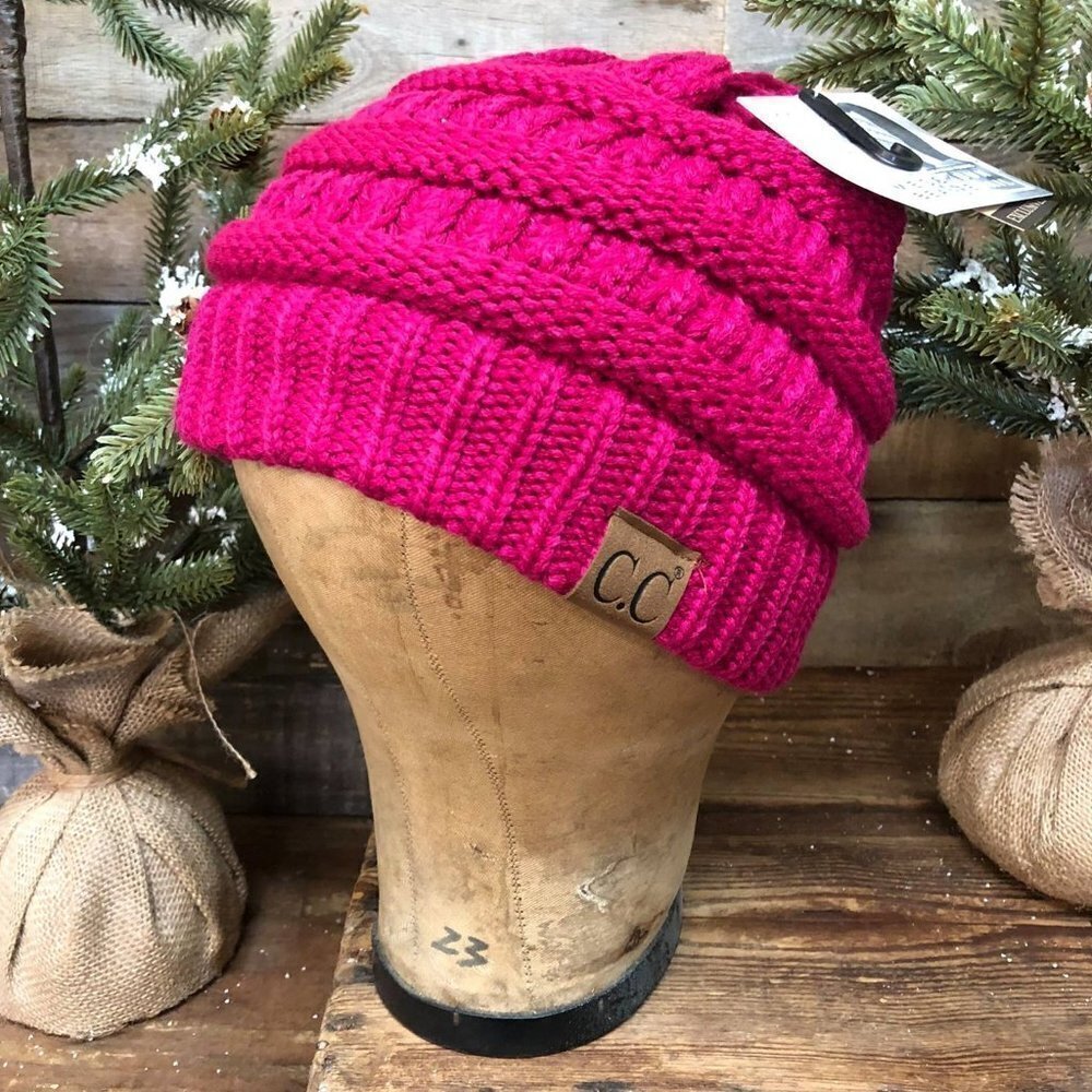 NWT CC Beanie Tail Hot Pink Knit Hat | Toboggan | Winter Hat